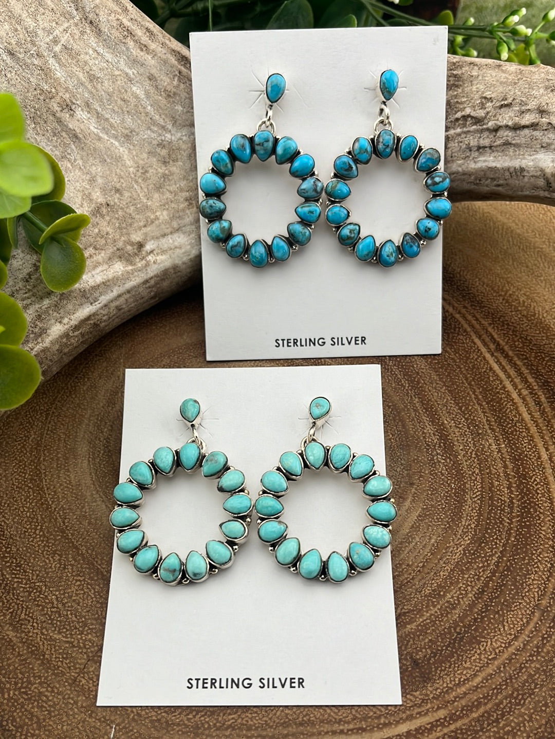 Kingman Turquoise Drop Hoop Teardrop Stone Earrings