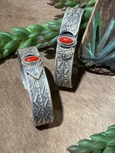 Teegan Coral Center Stamped Sterling Cuff