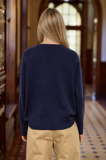 TEDDY JACQUARD CREW NECK KNIT PULLOVER SWEATER