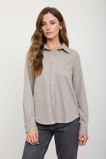 STRIPE COLLARED LONG SLEEVE BUTTON DOWN SHIRT