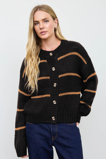 STRIPE JACQUARD BUTTON DOWN KNIT CARDIGAN