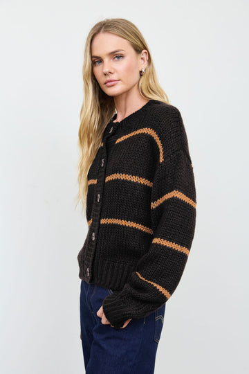 STRIPE JACQUARD BUTTON DOWN KNIT CARDIGAN
