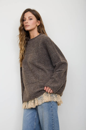 HEATHERED CHECKERED TEXTURE LONG SLEEVE SWEATER