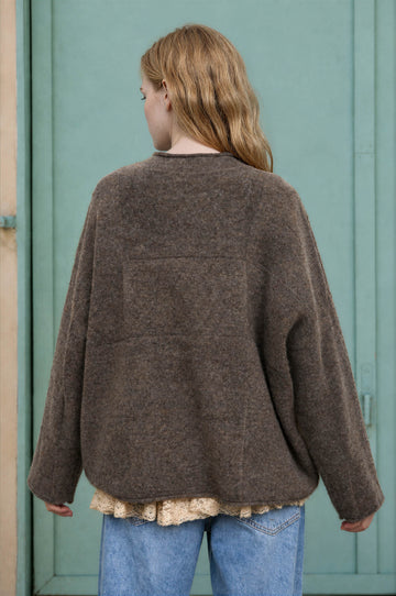 HEATHERED CHECKERED TEXTURE LONG SLEEVE SWEATER