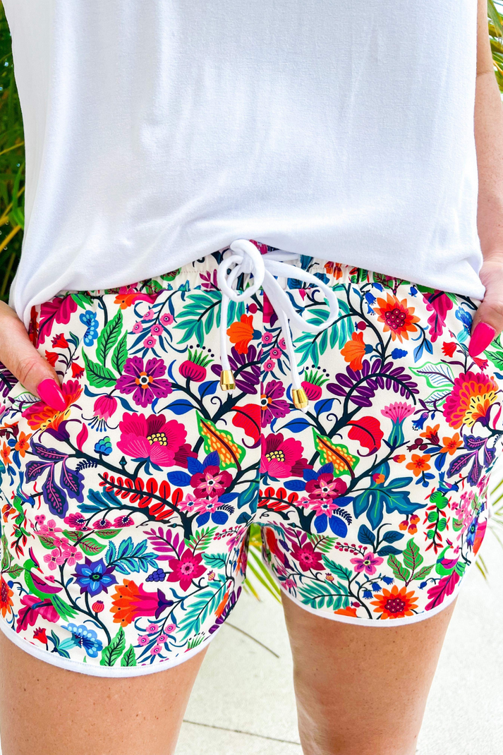 Fiesta Time Floral Drawstring Shorts