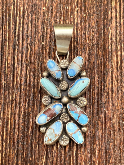 Bingham 8 Stone Turquoise Burst Sterling Pendant