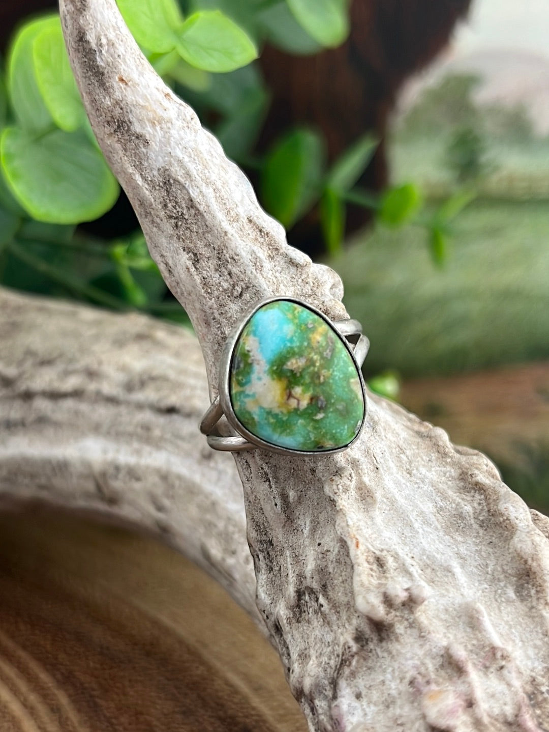 Haleakala Double Band Smooth Sterling Turquoise Ring - size 8