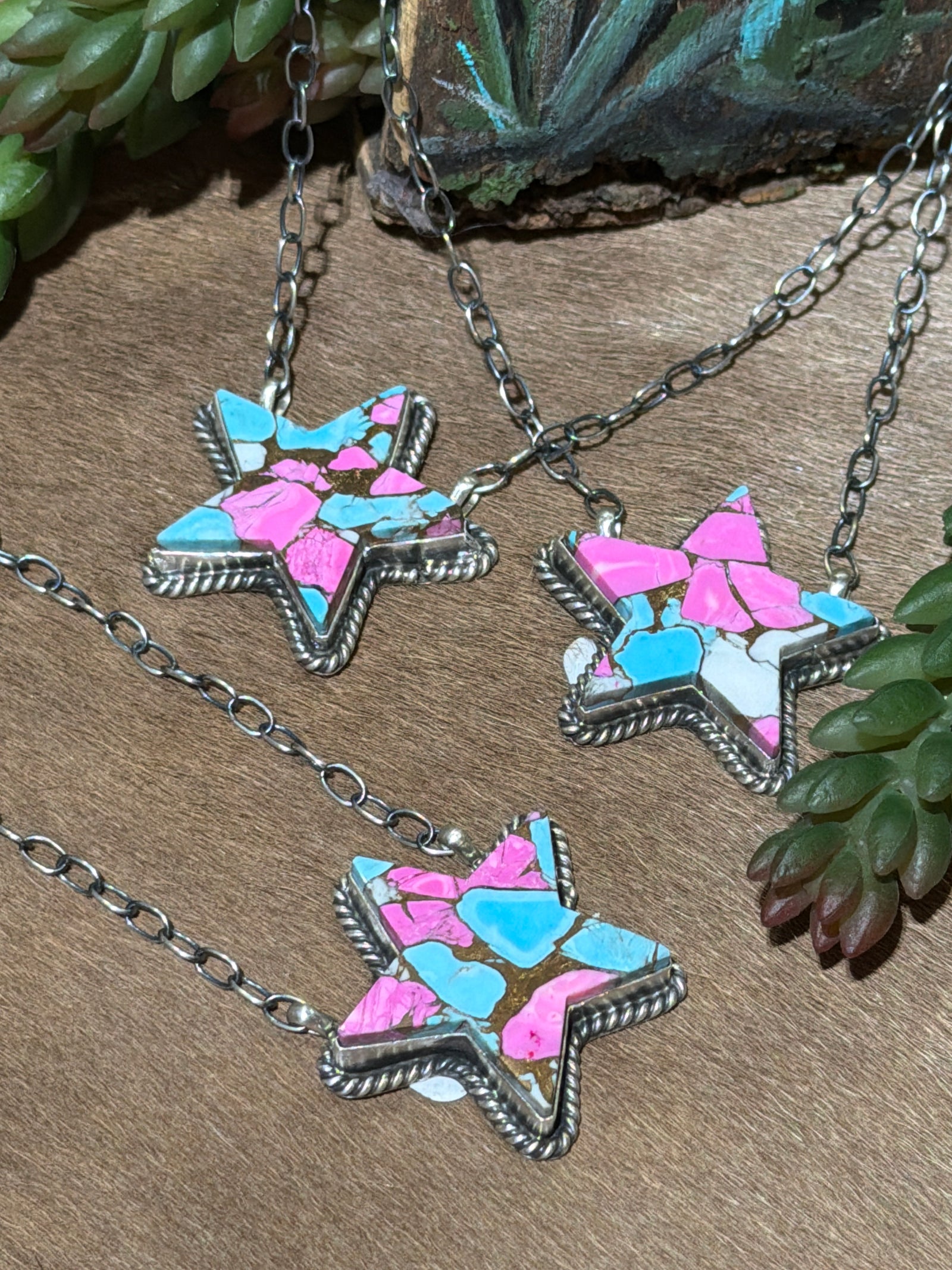 Cotton Candy Turquoise Star Necklace - 18"