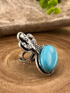 Gordon Flowered Cactus on a Stone Fashion Cuff Ring - Turquoise
