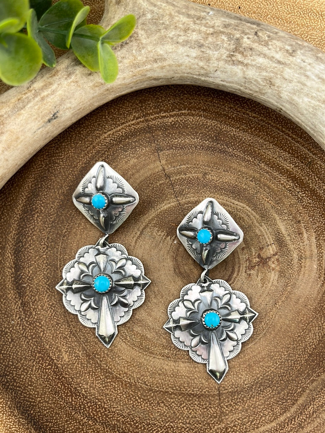 Faith Double Cross Concho Earrings - Turquoise