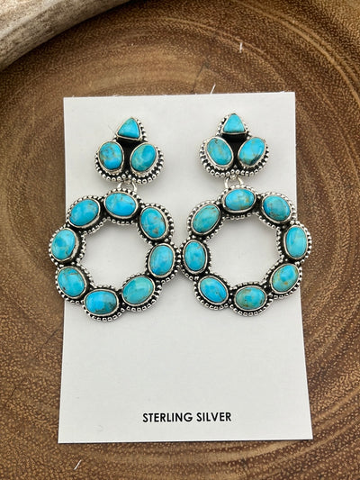 Hada Kingman Turquoise Drop Hoop Oval Stone Earrings