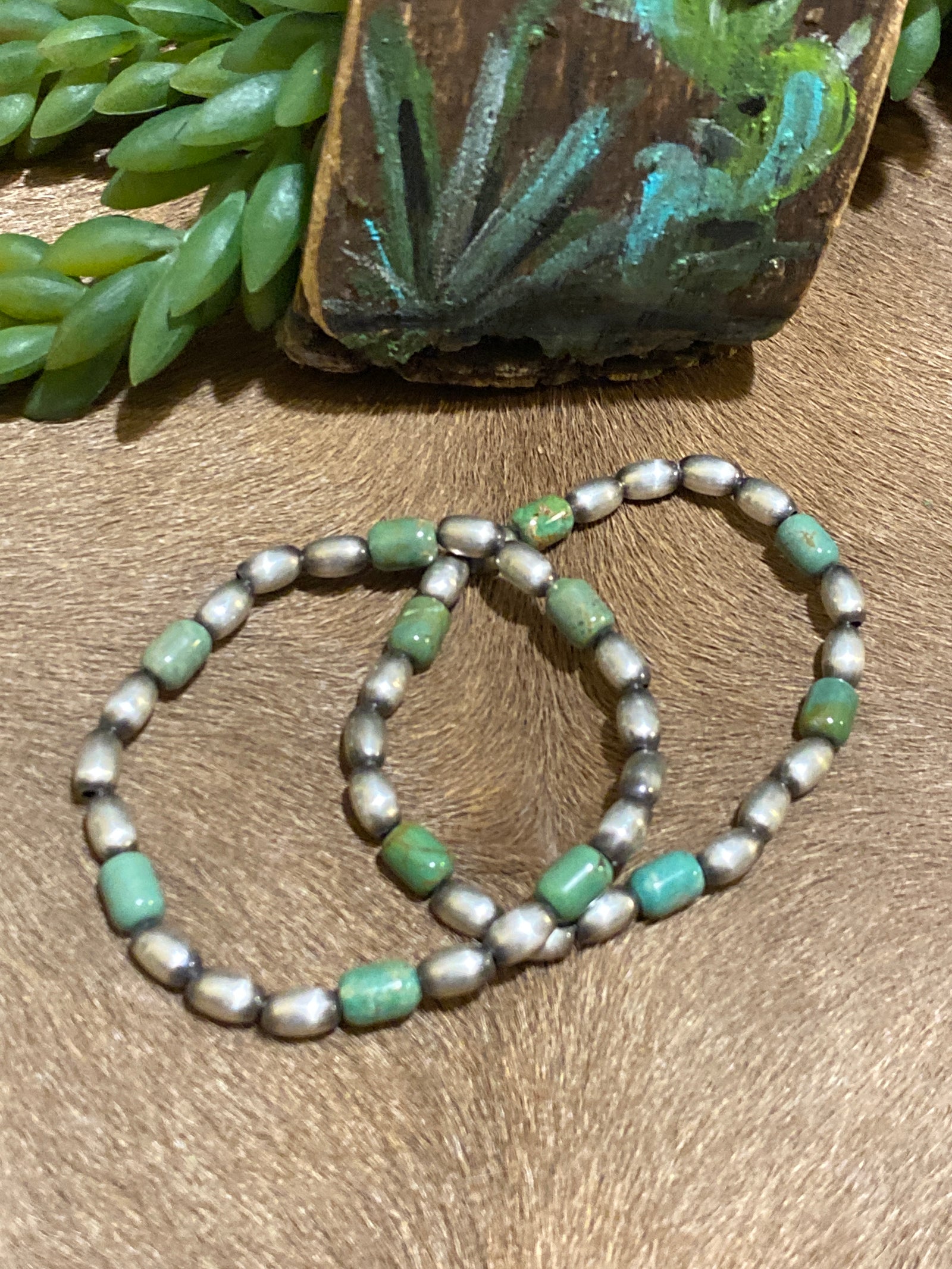 Finley Sterling Silver and Green Turquoise Bead Stretch Bracelet