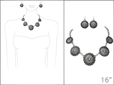 Martha Fashion Scalloped Concho Chain Necklace & Earrings