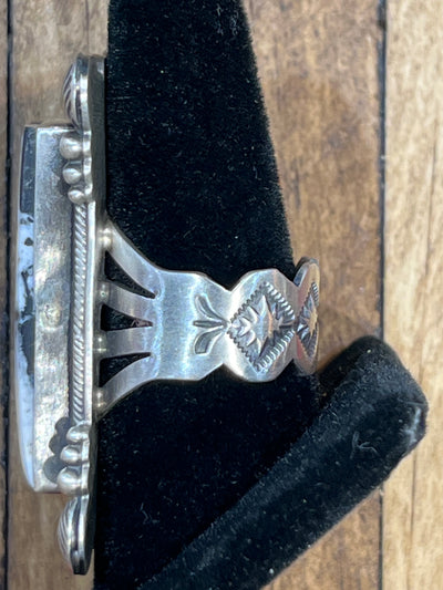 Keltey Sterling Framed White Buffalo Rectangle Ring - 8.5