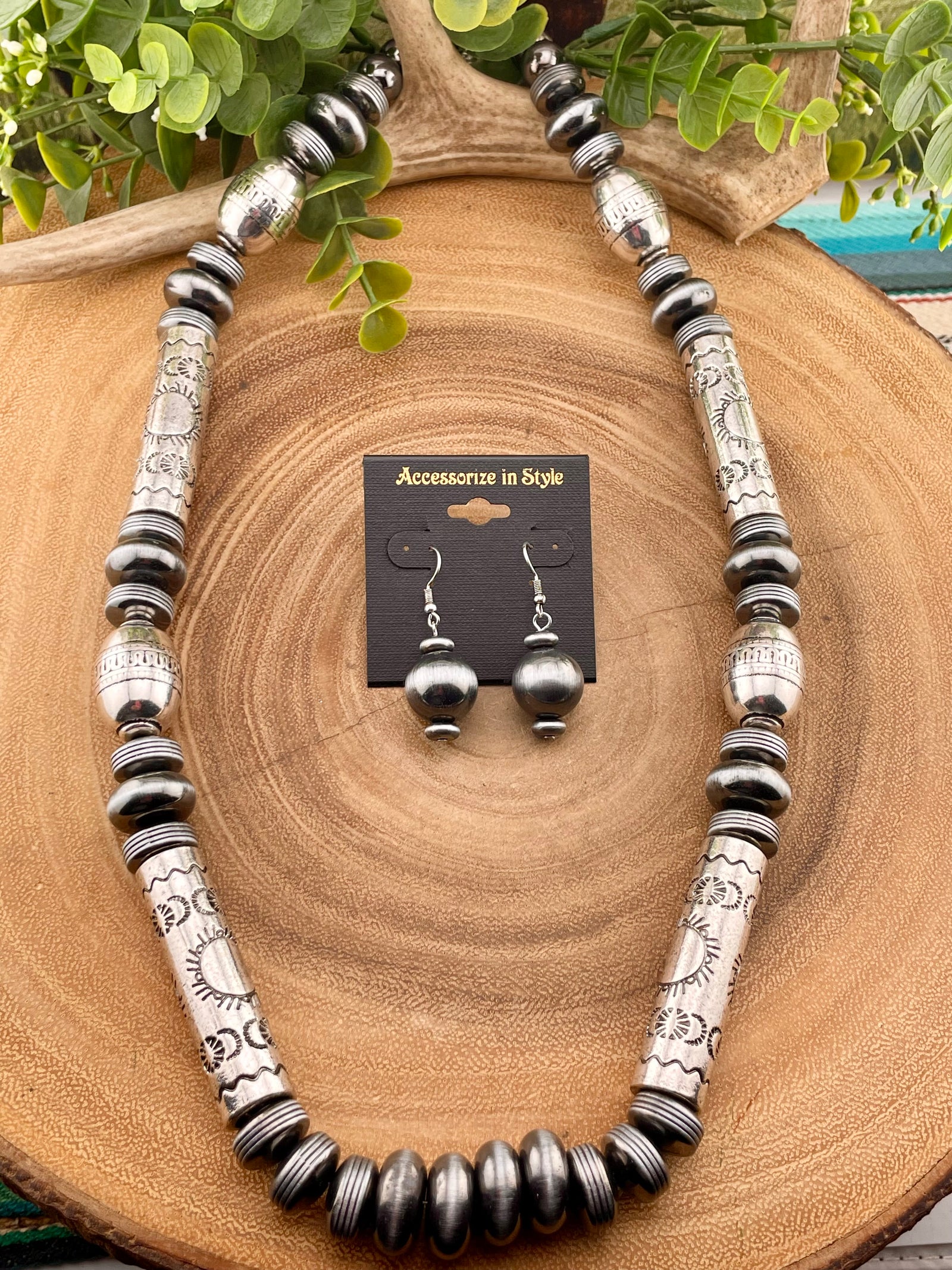 Sunny Outlook Stamped Cylinder Barrel Bead Necklace Or Earrings