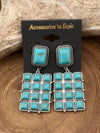 Melanie 2.25" Fashion Stacked Square Post  Earrings - Turquoise