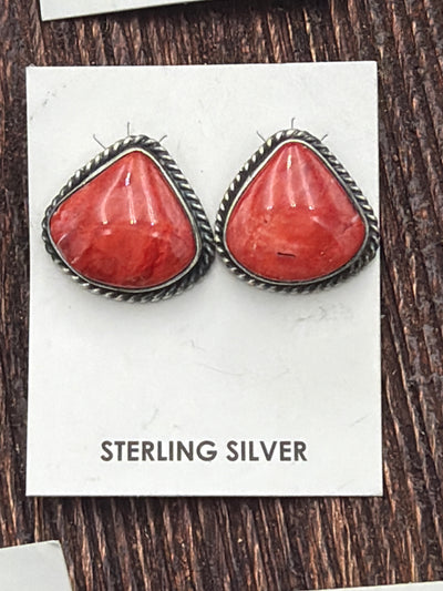 Garrison Sterling Roped Red Spiny Stud Earrings