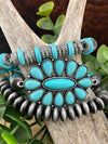 Fashion 3 Strand Silver & Turquoise Bead Bracelet Set With Cluster Concho