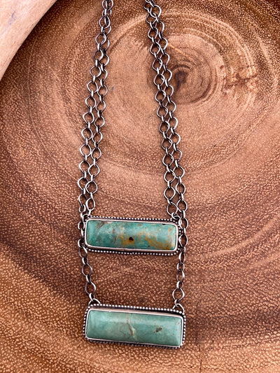 Acadia Sterling Link Chain With 1.15" Turquoise Bar - 18"