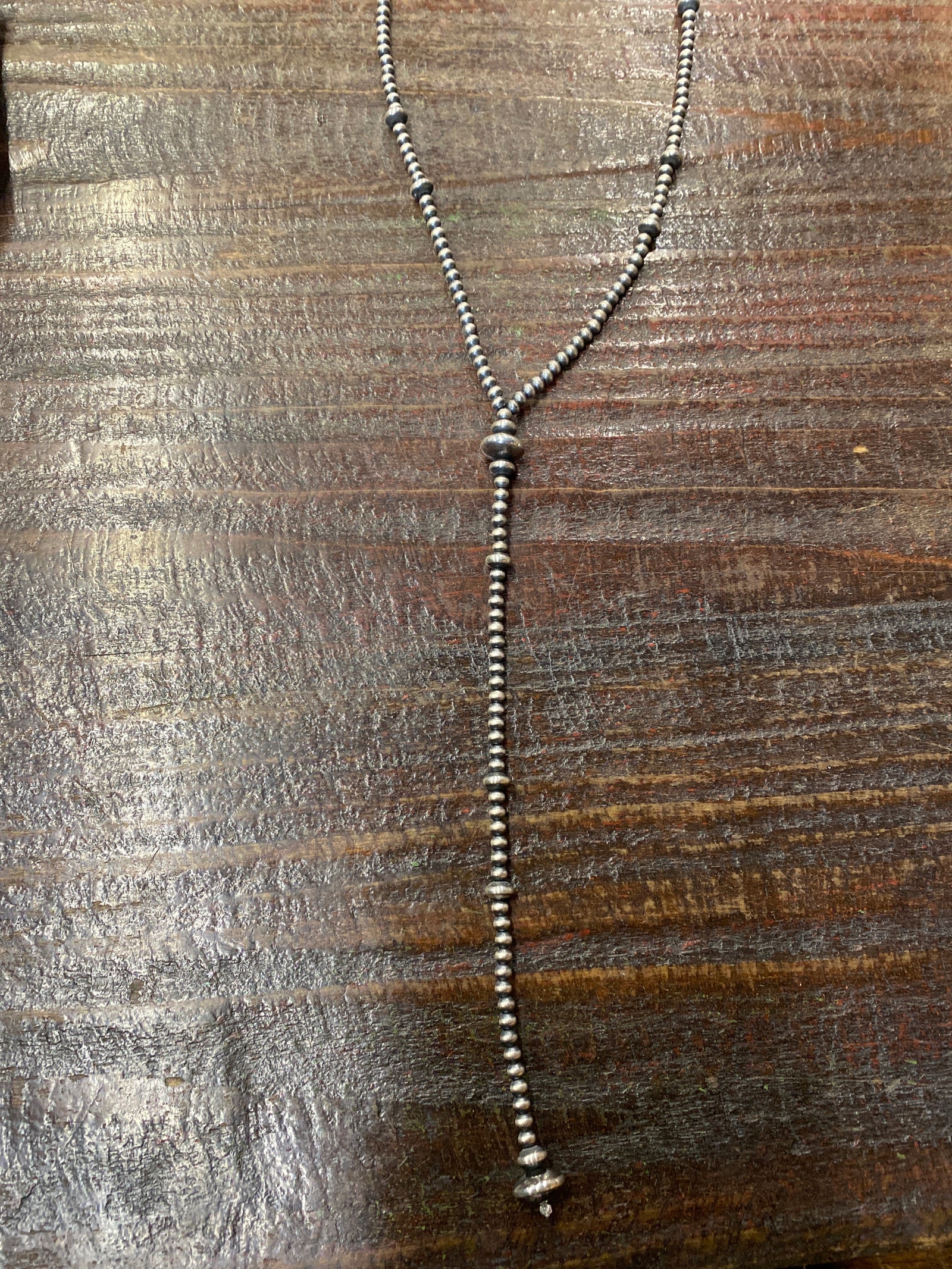 Wetaski Sterling Navajo Bead & Saucer Y Necklace