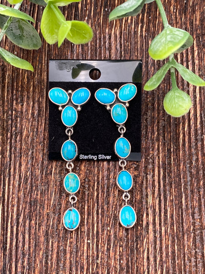 Davisson Turquoise Long Linked Sterling Earrings - Turquoise