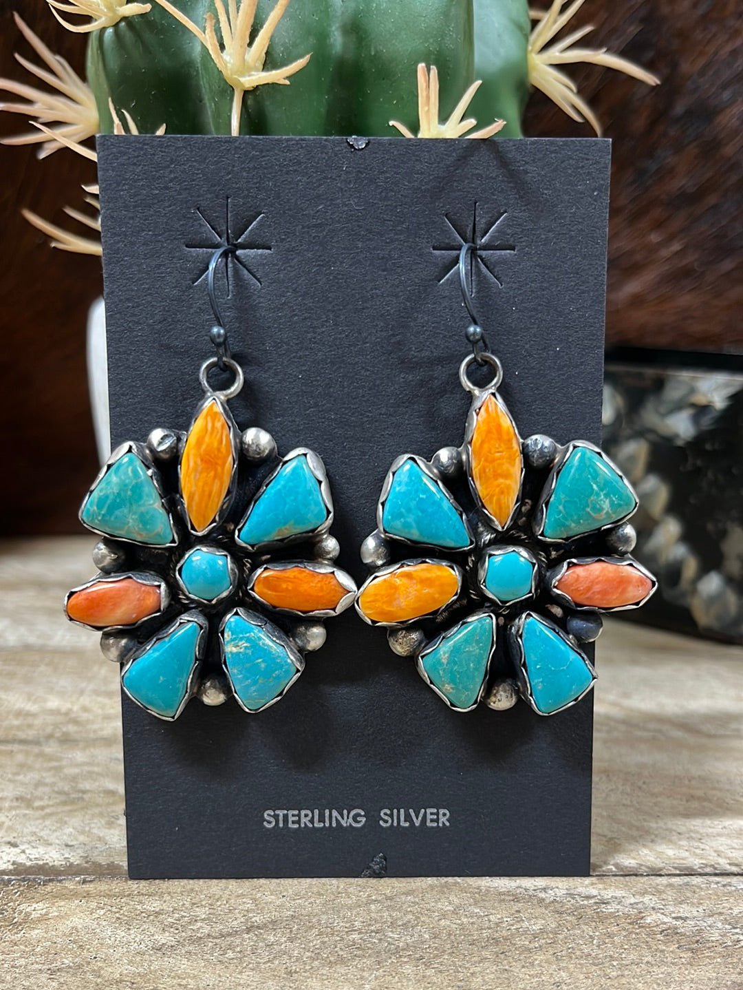 St. Francis Turquoise & Spiny Fan Earrings
