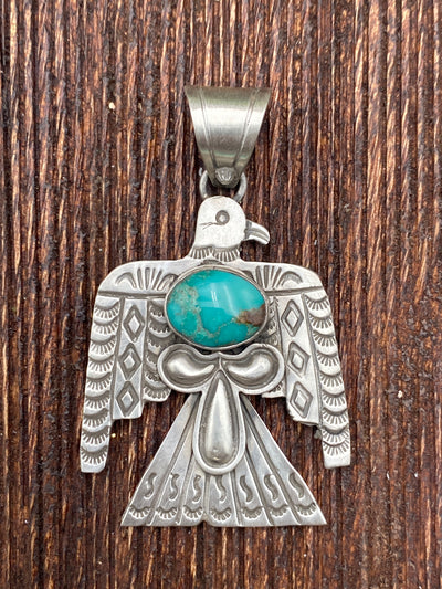 Vixen Stamped Sterling Thunderbird Pendant - Turquoise