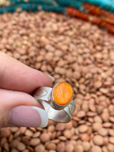 Cicero Lash Stamped Band Orange Spiny Sterling Ring - Size 8