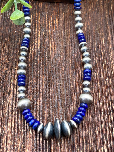 Liza Stone Bead Sterling Navajo Pearl & Center Saucers Necklace - 18"