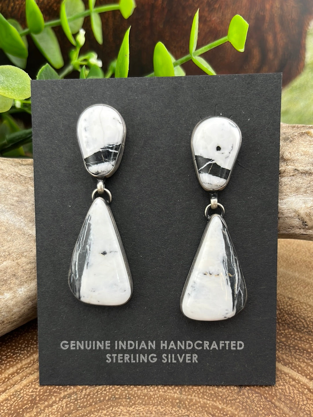 Amy White Buffalo Triangle Drop Post Earrings