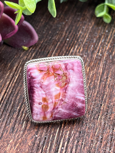 Heston Roped Sterling Purple Spiny Square Ring - Size 8