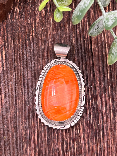 Modal Orange Spiny Sterling Oval Pendants
