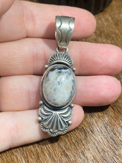 Jerico Sterling Framed White Buffalo Oval Stone Pendant