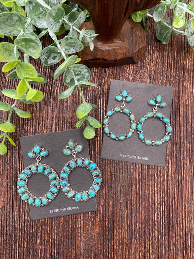 Leanne Triple Stone Post Hoop Earrings - Turquoise
