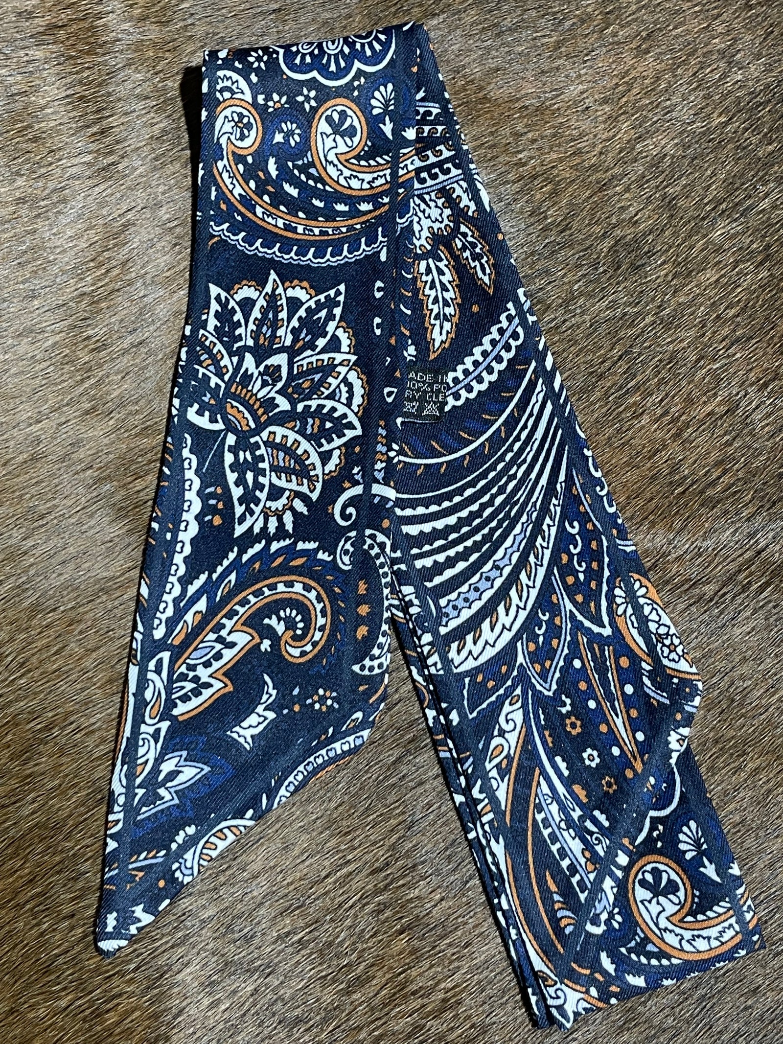 Floral Paisley 35"x2" Twilly Scarf - Navy/Brown/White