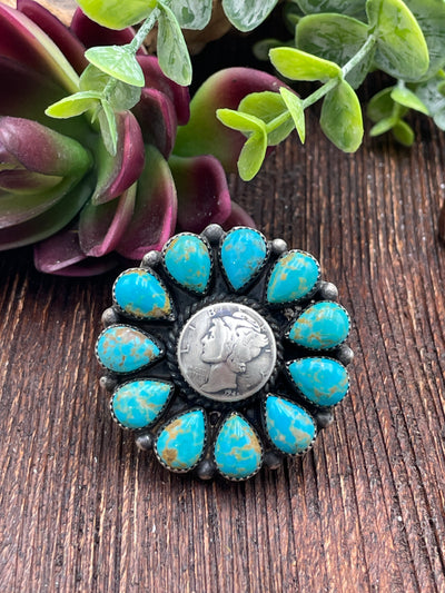 Hillsdale Liberty Coin Turquoise Teardrop Ring - Adjustable