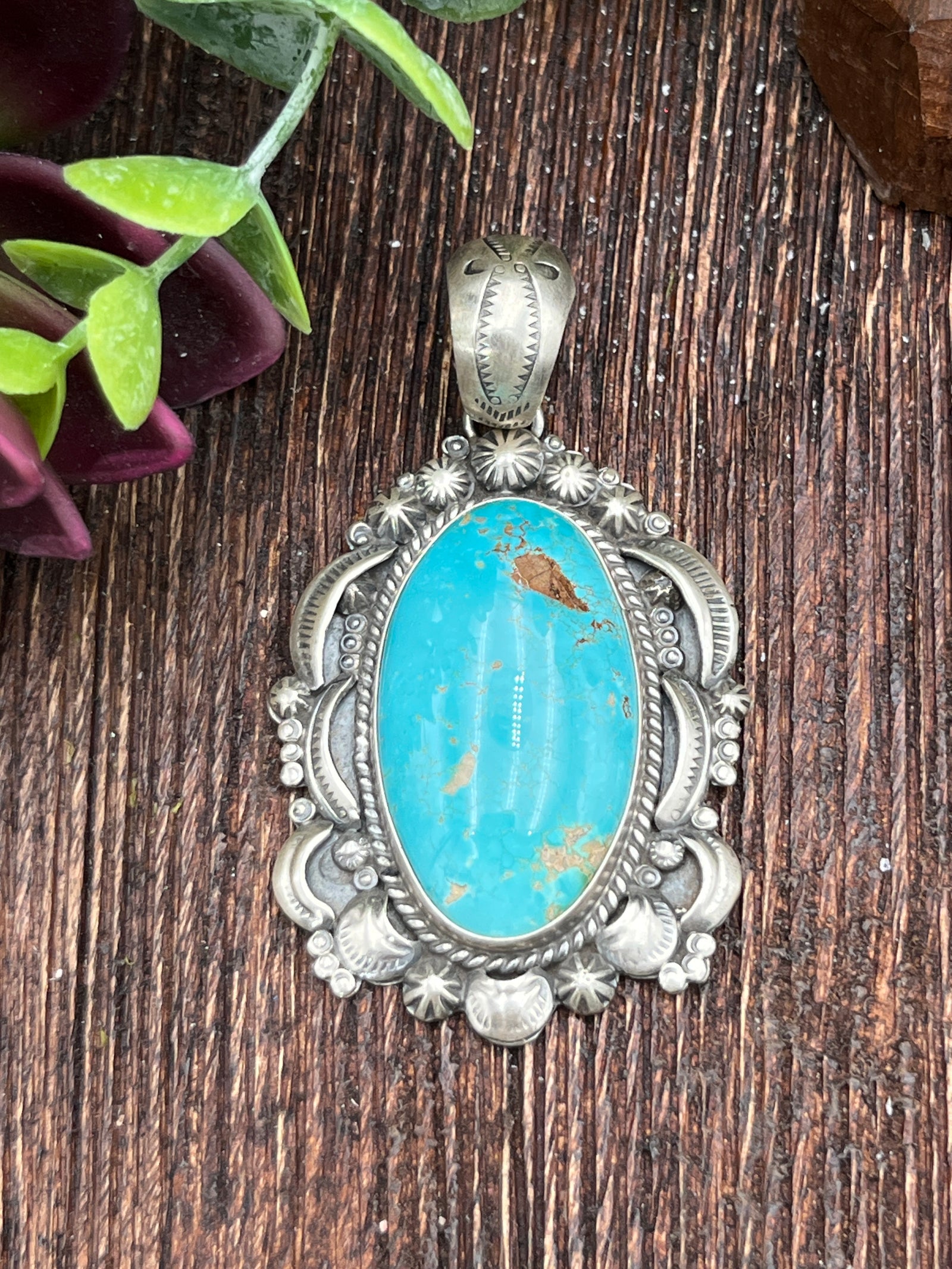 Abigail Sterling Framed Royston Turquoise Oval Pendant - 2.75"
