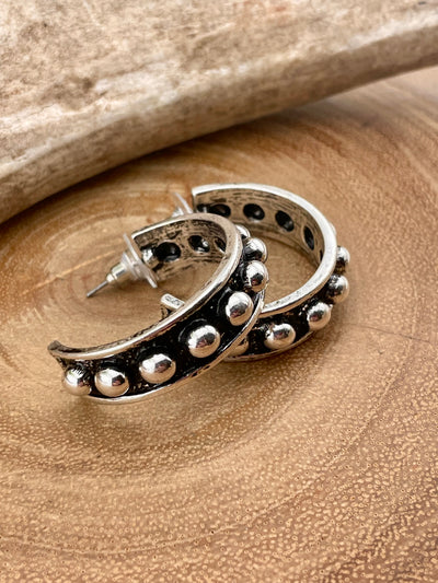 Rosa Fashion Silver Studded Hoop Earrings - 1.25"