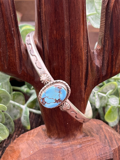 Ender Slim Stamped Cuff With Turquoise Oval Center
