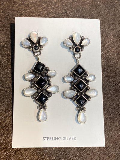 Langford Sterling Pearl & Onyx Post Earrings