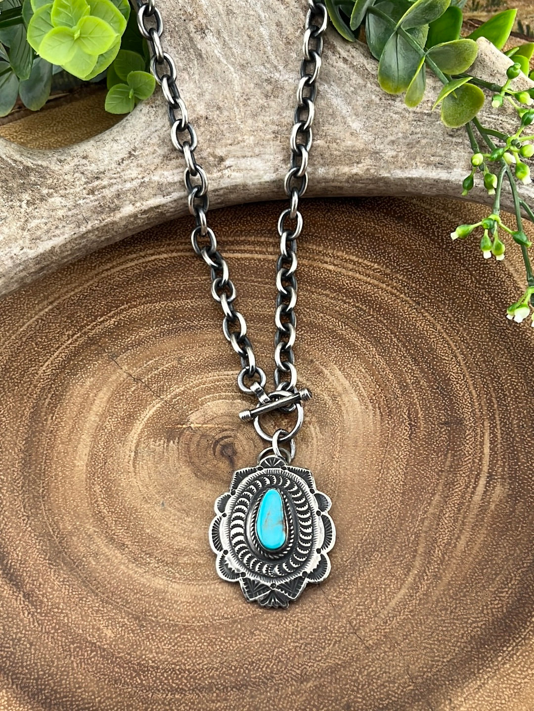 Wilder Sterling Lariat Link Chain With Scallop & Point Concho Pendant - Turquoise