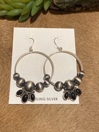 Hada Collection Sterling Wire Hoop Earrings With Navajo Pearls & Stones