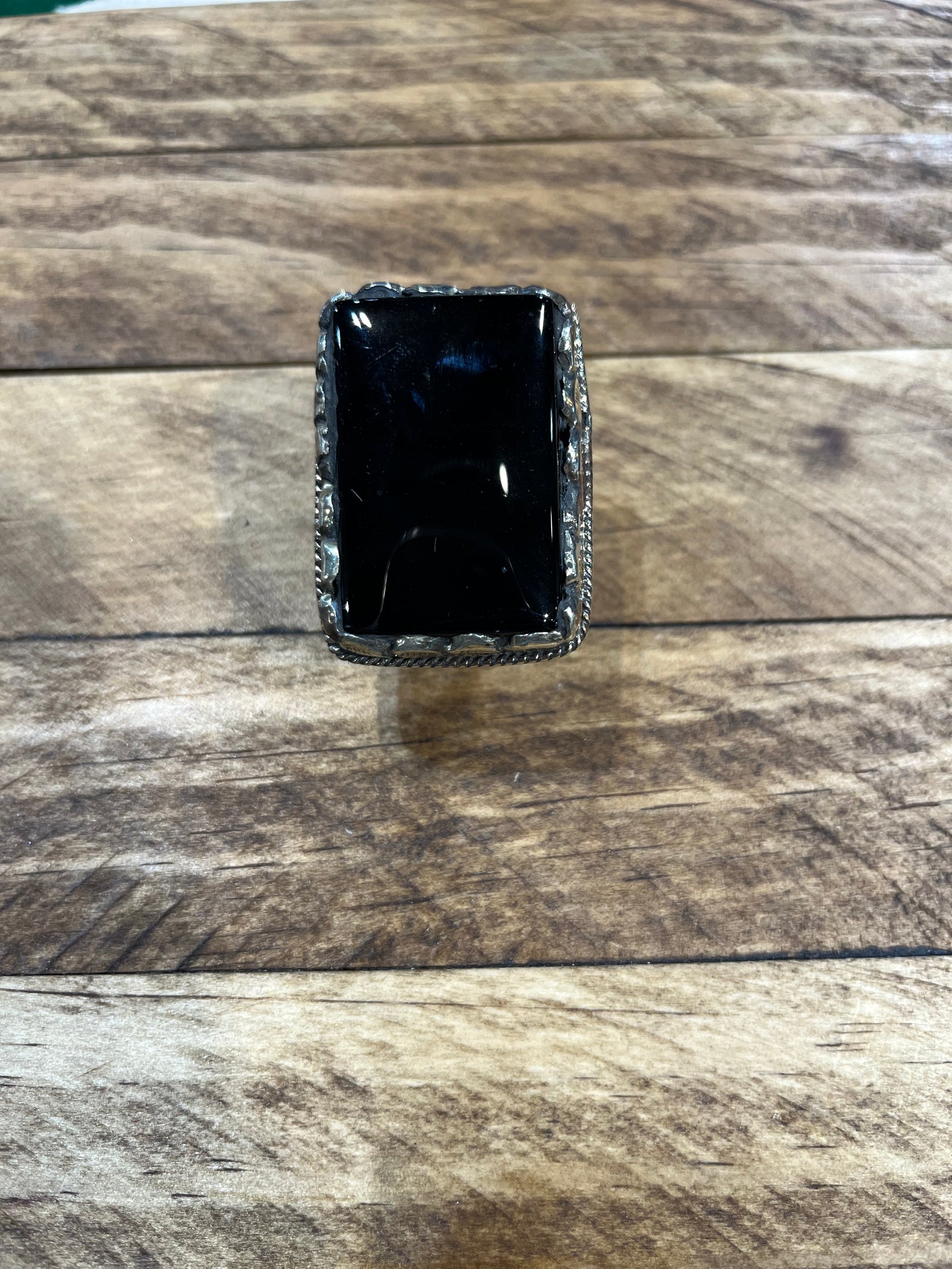 Deep Waters Handmade German Silver Adjustable Ring - Black