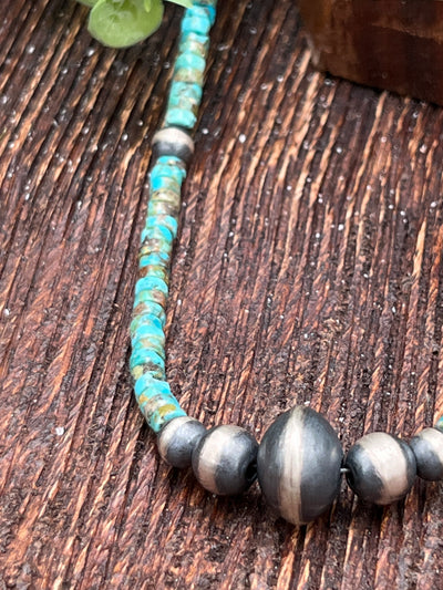 Agatha Turquoise Cylinder Necklace With Graduated Navajo Pearl Center - 18"