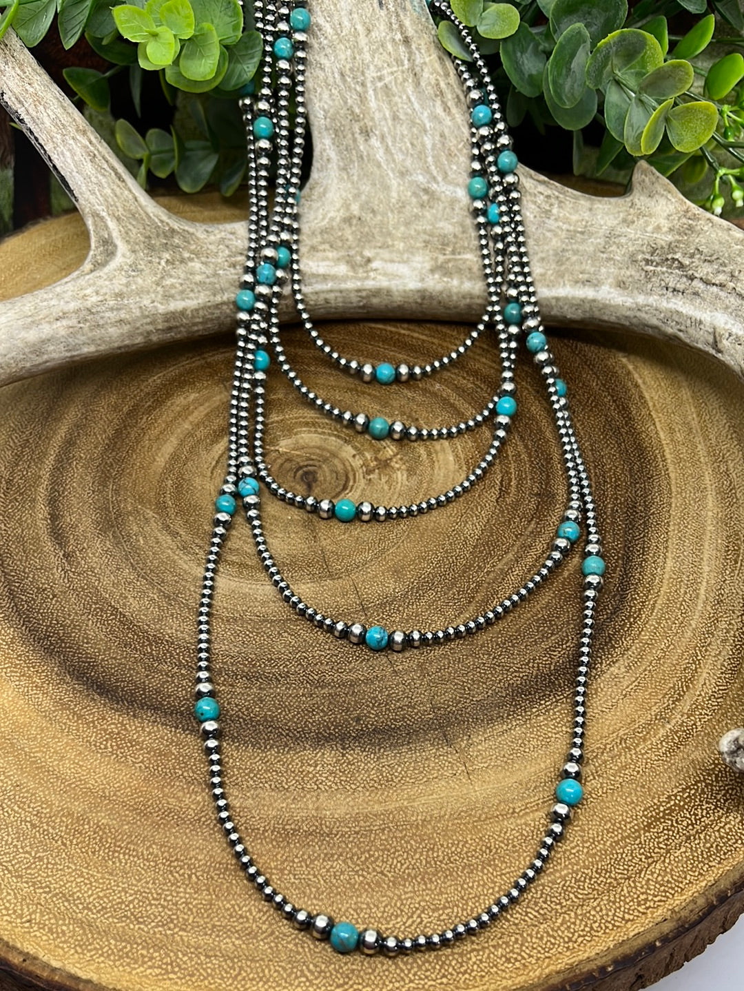 Noel Sterling 3-6mm Navajo & Turquoise Bead Necklace