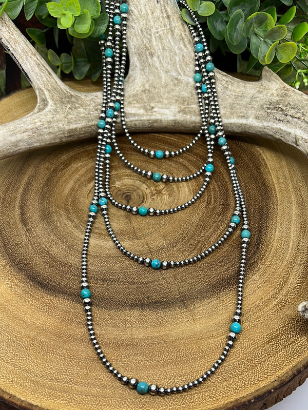 Noel Sterling 3-6mm Navajo & Turquoise Bead Necklace - Accessorize