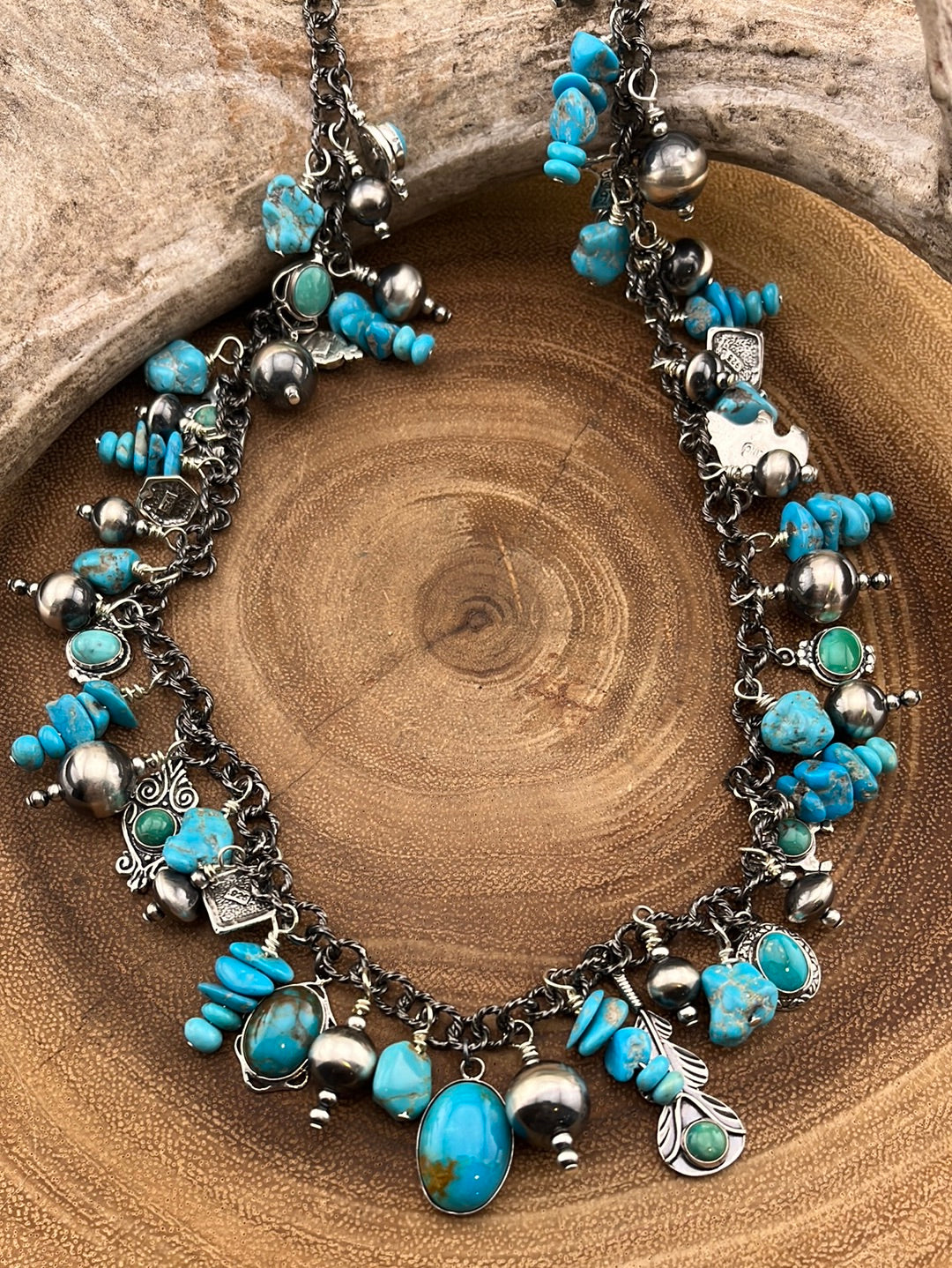 Ashlyn Sterling Link Chain Turquoise Charm Necklace