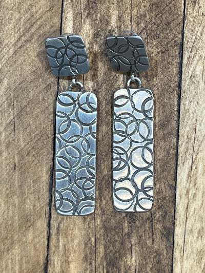 Caswell Stamped Rectangle Drop Sterling Earrings