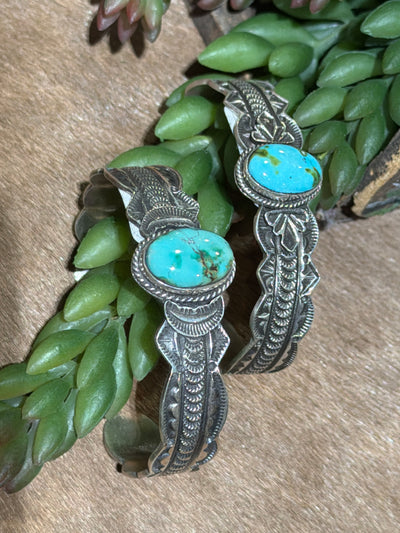 Maloney Stamped Sterling Cuff With Center Turquoise