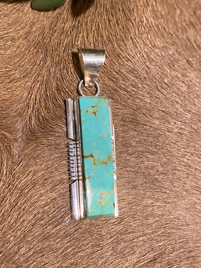 Amon Notched Sterling Flat Rectangle Turquoise Pendant